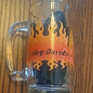 Harley Davidson clear glass  mug with flames